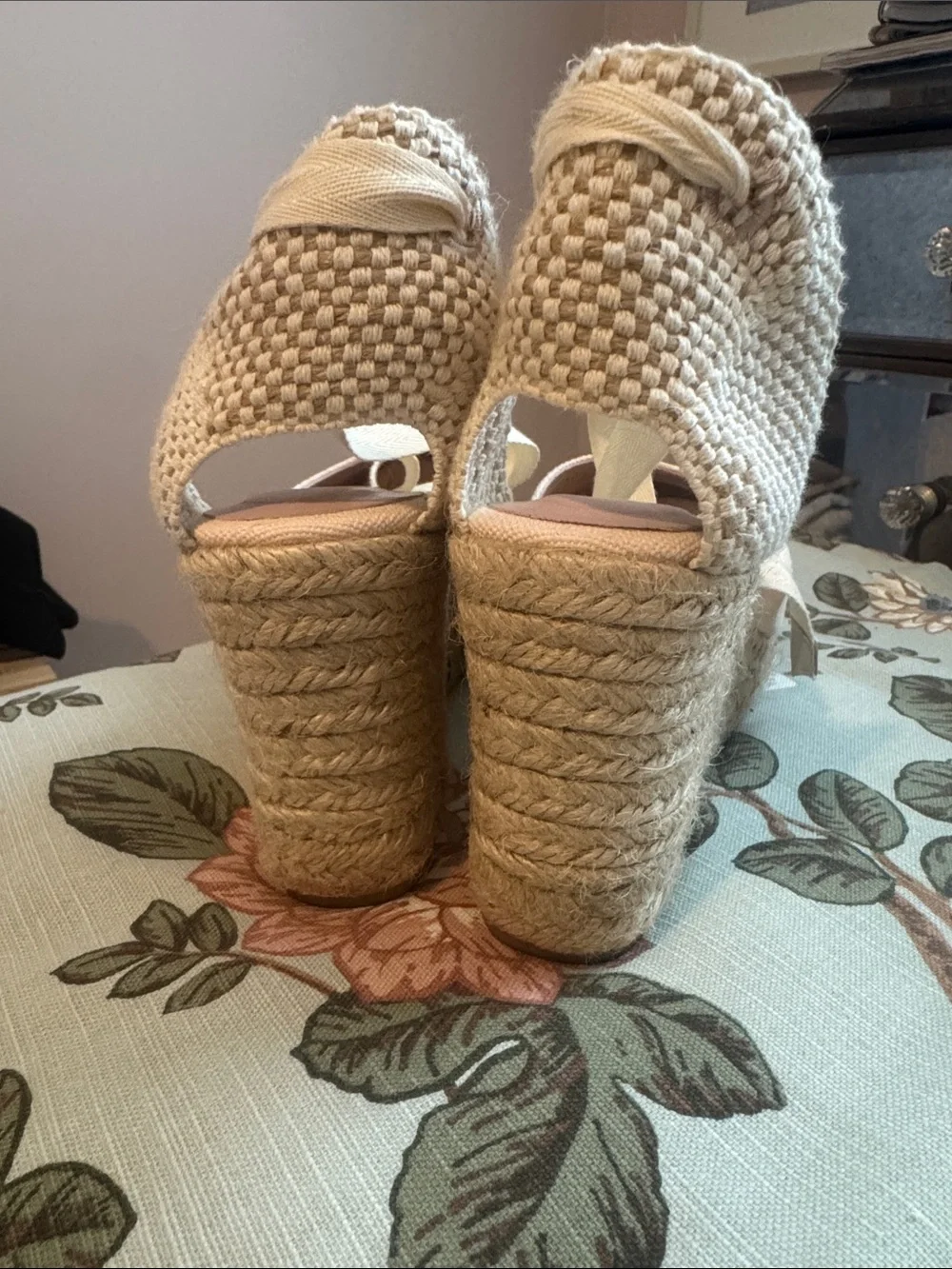 Margaux Cream Espadrille Wedge Sandals with Tan Jute